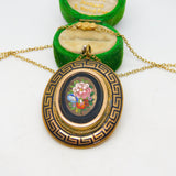 Victorian Pinchbeck Micro-Mosaic Floral Mourning Pendant Necklace Antique c1860