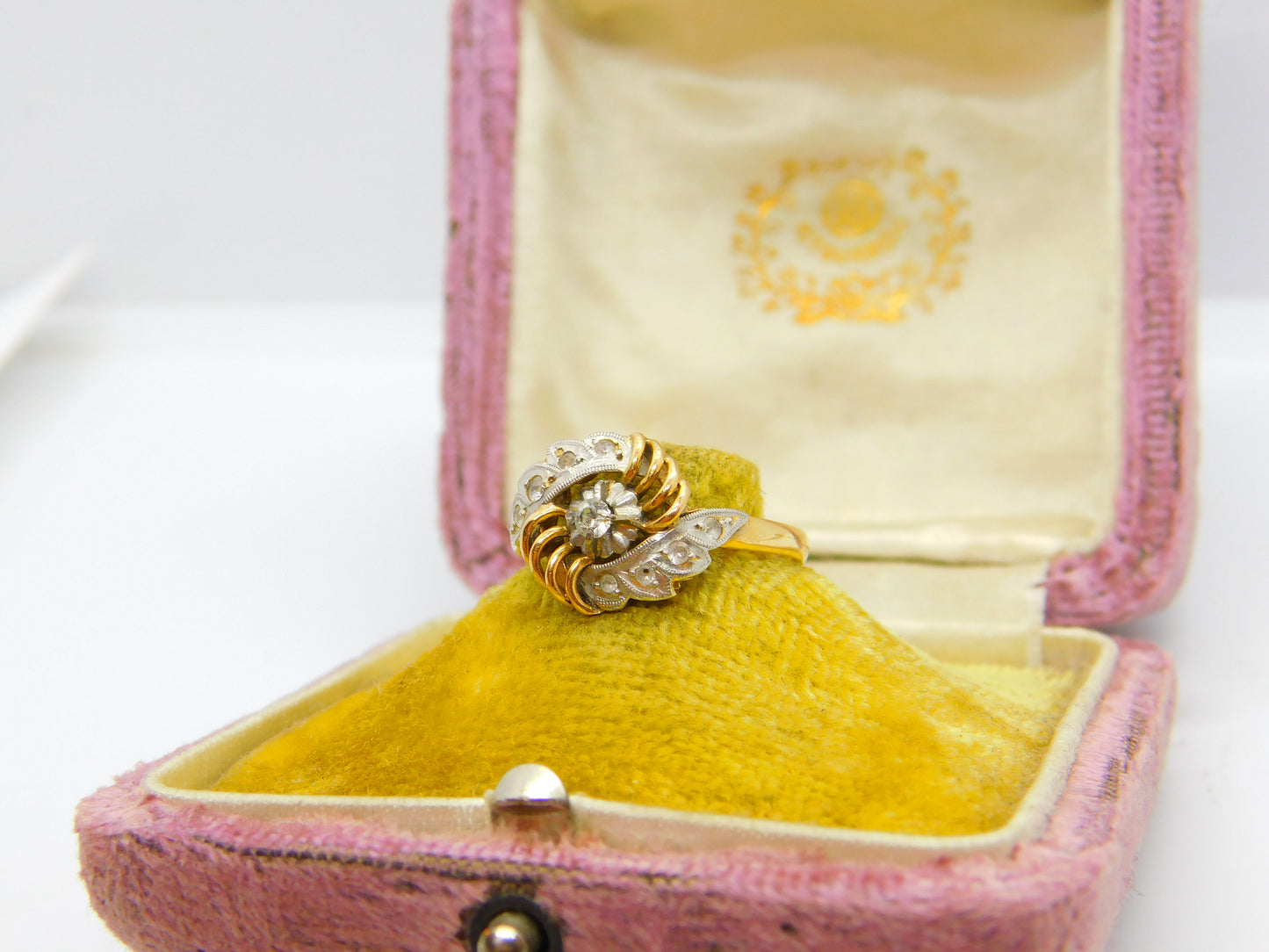 Victorian French 18ct Yellow Gold Platinum Set Paste Floral Spray Ring c1900