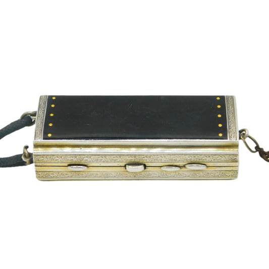 20th Century French .950 Silver Black-Yellow Enamel Ladies Compact Makeup Holder c1920