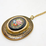 Victorian Pinchbeck Micro-Mosaic Floral Mourning Pendant Necklace Antique c1860