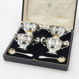 Boxed Set of Sterling Silver Lion Handle Trophy Salt Cellars 1900 London Antique