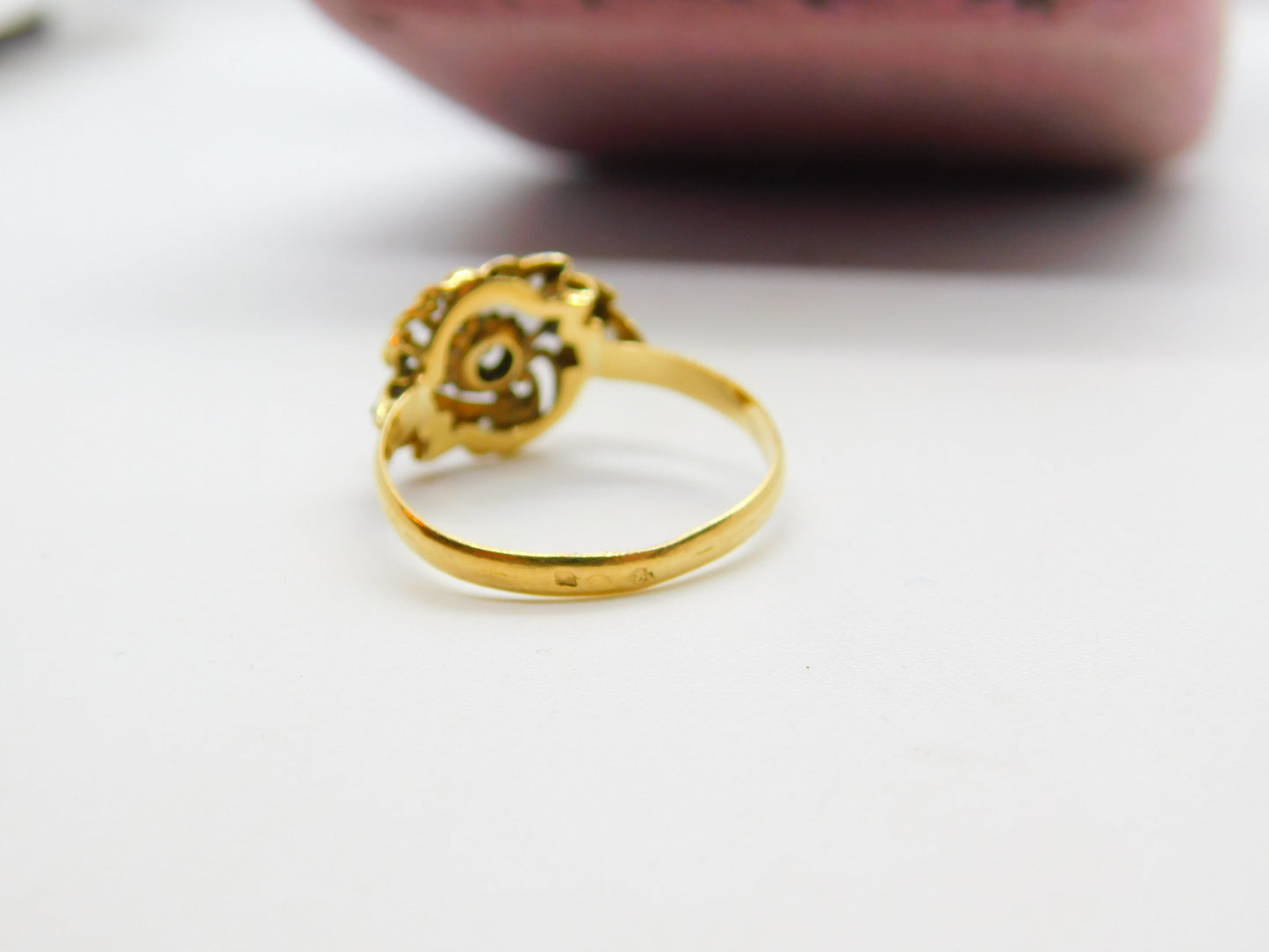 Victorian French 18ct Yellow Gold Platinum Set Paste Floral Spray Ring c1900