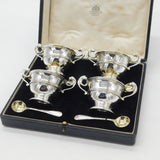 Boxed Set of Sterling Silver Lion Handle Trophy Salt Cellars 1900 London Antique