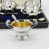 Boxed Set of Sterling Silver Lion Handle Trophy Salt Cellars 1900 London Antique