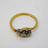 Victorian 18ct Yellow Gold Three-Stone Diamond Crossover Ring Antique c1890
