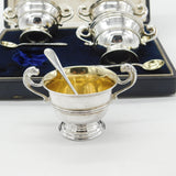 Boxed Set of Sterling Silver Lion Handle Trophy Salt Cellars 1900 London Antique