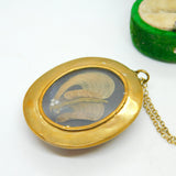 Victorian Pinchbeck Micro-Mosaic Floral Mourning Pendant Necklace Antique c1860