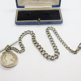 Sterling Silver Graduating Albert Watch Chain with Queen Anne 1707 Shilling Fob