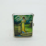 Edwardian Sterling Silver Enamel Lady with Doves Cigarette Case Antique 1904 London