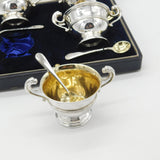 Boxed Set of Sterling Silver Lion Handle Trophy Salt Cellars 1900 London Antique