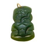 9ct Gold New Zealand Carved Nephrite Jade Tiki Pendant Antique c1930 Art Deco