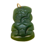 9ct Gold New Zealand Carved Nephrite Jade Tiki Pendant Antique c1930 Art Deco