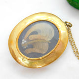 Victorian Pinchbeck Micro-Mosaic Floral Mourning Pendant Necklace Antique c1860