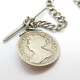 Sterling Silver Graduating Albert Watch Chain with Queen Anne 1707 Shilling Fob