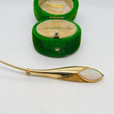 9ct Yellow Gold Cabochon White Opal Feather Brooch Vintage c1990 London