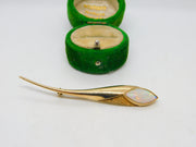 9ct Yellow Gold Cabochon White Opal Feather Brooch Vintage c1990 London