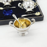Boxed Set of Sterling Silver Lion Handle Trophy Salt Cellars 1900 London Antique