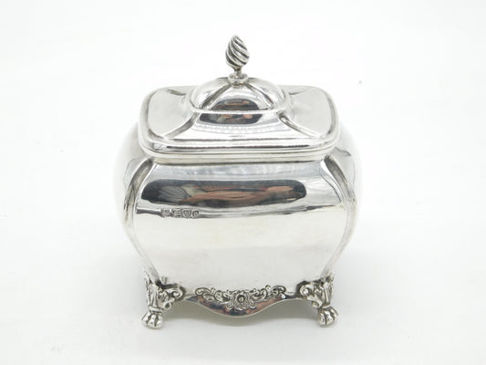 Edwardian Sterling Silver Floral Pattern Tea Caddy Antique 1903 Chester Nathan & Hayes