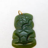 9ct Gold New Zealand Carved Nephrite Jade Tiki Pendant Antique c1930 Art Deco