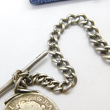 Sterling Silver Graduating Albert Watch Chain with Queen Anne 1707 Shilling Fob
