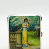 Edwardian Sterling Silver Enamel Lady with Doves Cigarette Case Antique 1904 London