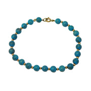 9ct Yellow Gold Beaded Natural Turquoise Bracelet Vintage c1970