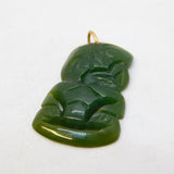 9ct Gold New Zealand Carved Nephrite Jade Tiki Pendant Antique c1930 Art Deco