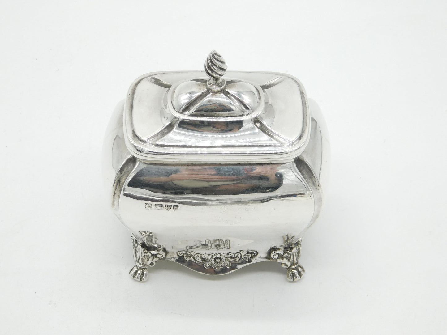 Edwardian Sterling Silver Floral Pattern Tea Caddy Antique 1903 Chester Nathan & Hayes