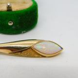 9ct Yellow Gold Cabochon White Opal Feather Brooch Vintage c1990 London