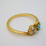 Victorian 18ct Gold, Turquoise & Seed Pearl Crossover Ring Antique c1860s