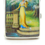 Edwardian Sterling Silver Enamel Lady with Doves Cigarette Case Antique 1904 London
