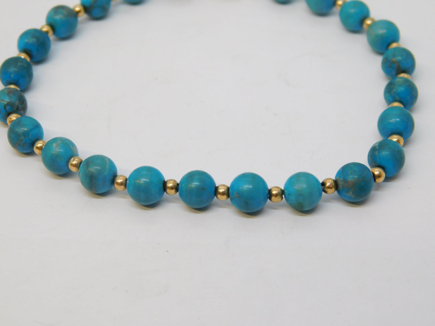9ct Yellow Gold Beaded Natural Turquoise Bracelet Vintage c1970
