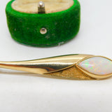 9ct Yellow Gold Cabochon White Opal Feather Brooch Vintage c1990 London