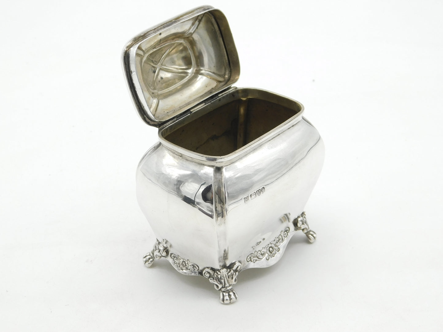 Edwardian Sterling Silver Floral Pattern Tea Caddy Antique 1903 Chester Nathan & Hayes