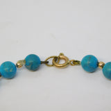 9ct Yellow Gold Beaded Natural Turquoise Bracelet Vintage c1970