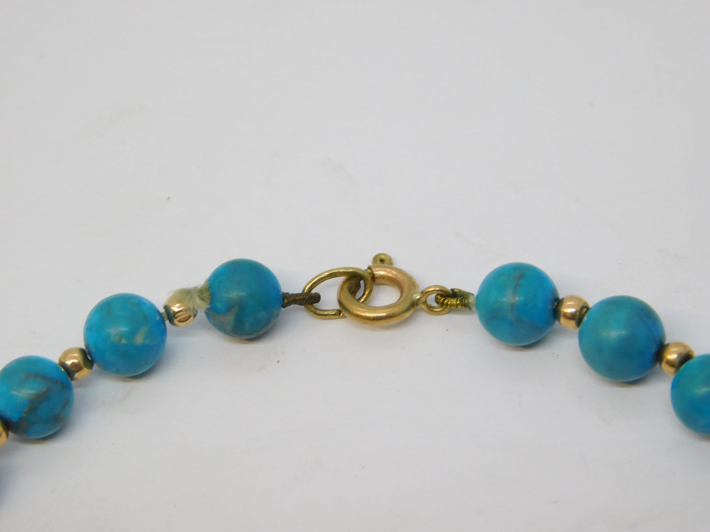 9ct Yellow Gold Beaded Natural Turquoise Bracelet Vintage c1970