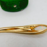 9ct Yellow Gold Cabochon White Opal Feather Brooch Vintage c1990 London