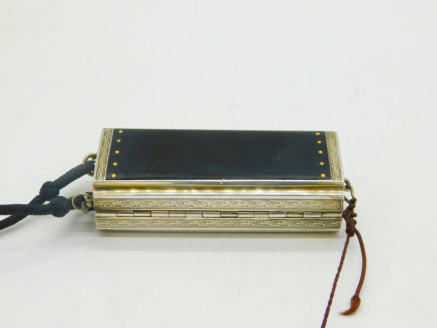 20th Century French .950 Silver Black-Yellow Enamel Ladies Compact Makeup Holder c1920