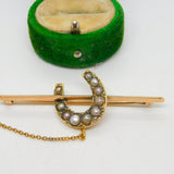 Victorian 9ct Gold & Natural Pearl Horseshoe Stock Pin Brooch Antique c1860