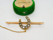 Victorian 9ct Gold & Natural Pearl Horseshoe Stock Pin Brooch Antique c1860