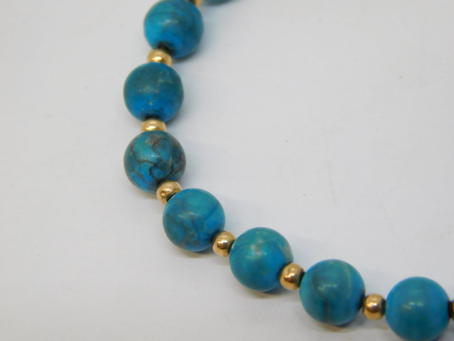 9ct Yellow Gold Beaded Natural Turquoise Bracelet Vintage c1970