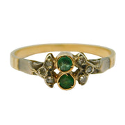 Victorian 18ct Yellow Gold, Emerald & Diamond Dress Ring Antique c1880