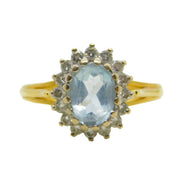 18ct Yellow Gold, 1ct Aquamarine & Diamond Engagement Ring Vintage c2000