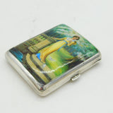 Edwardian Sterling Silver Enamel Lady with Doves Cigarette Case Antique 1904 London