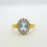 18ct Yellow Gold, 1ct Aquamarine & Diamond Engagement Ring Vintage c2000