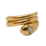 Victorian 15ct Yellow Gold & 0.3ct Old-Cut Diamond Snake Ring Antique c1860s