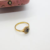 9ct Yellow Gold, Sapphire & Diamond Paste Floral Cluster Ring Vintage 1987