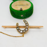 Victorian 9ct Gold & Natural Pearl Horseshoe Stock Pin Brooch Antique c1860