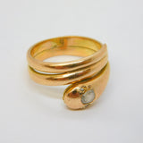 Victorian 15ct Yellow Gold & 0.3ct Old-Cut Diamond Snake Ring Antique c1860s