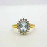 18ct Yellow Gold, 1ct Aquamarine & Diamond Engagement Ring Vintage c2000